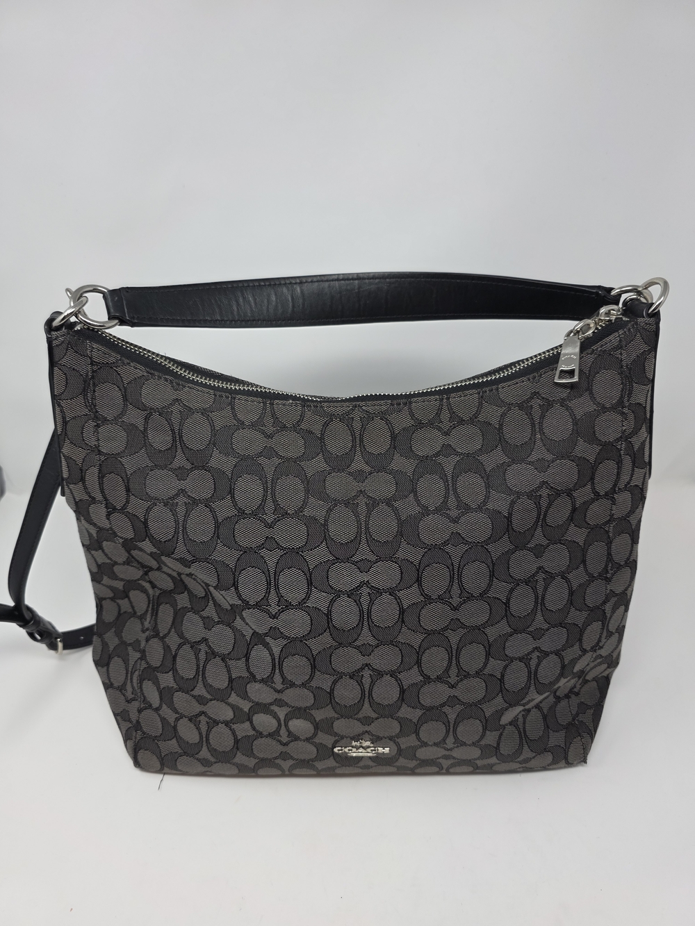 Coach Black Signature Jacquard Hobo Bag